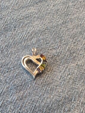 Sterling Silver Heart Pendant with Multicolor Gem Accents